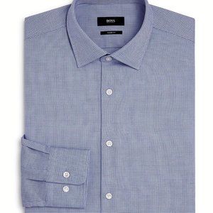 NWT BOSS Men's Marley Cotton Mini-Grid Sharp Fit Dress Shirt / DARK PURPLE / 16L